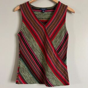 Sweater Tank Vest Dark Stripes Southwestern Cotton Linen Academia Boho Small